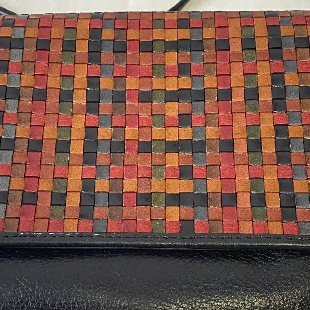 Vera Pelle Weave Woven Genuine Leather Crossbody Bag Multicolor Magnetic Flap - Picture 6 of 15